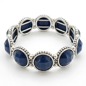 Elegant Navy Blue Faceted Beaded Stretch Bracelet